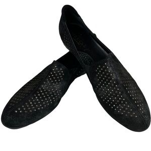 Sesto Meucci Black Suede SlipOn 9 Narrow Hovercraft Sole Silver Punched Leather